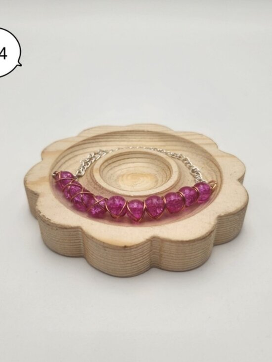 Handmade Wire-wrapped Adjustable Pink Beaded Bracelet - Picture 2 of 4